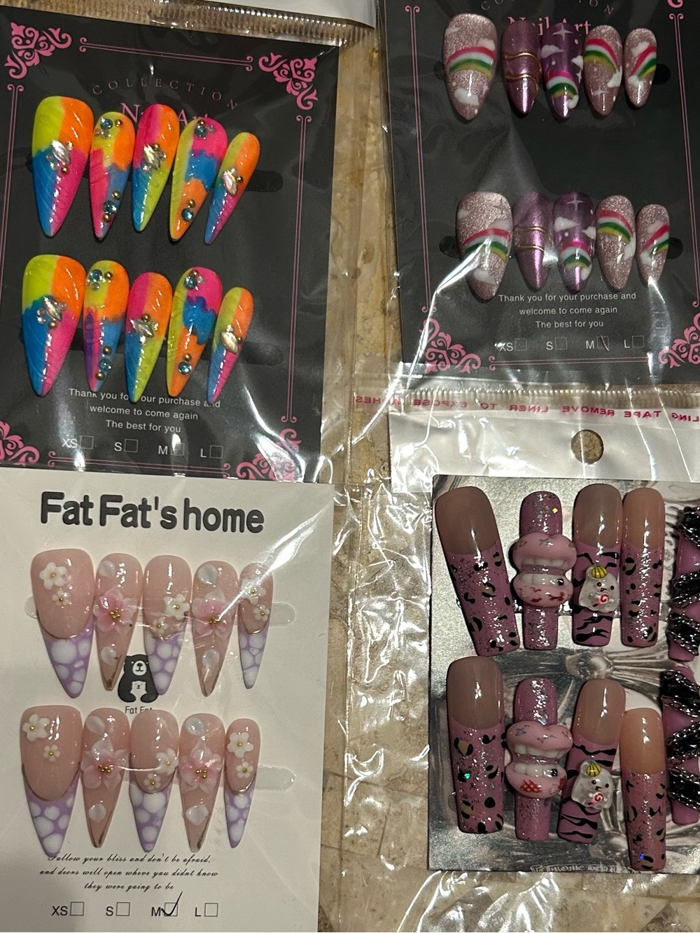 Pink and Purple Floral & Glitter Press-On Nail Set take all 4